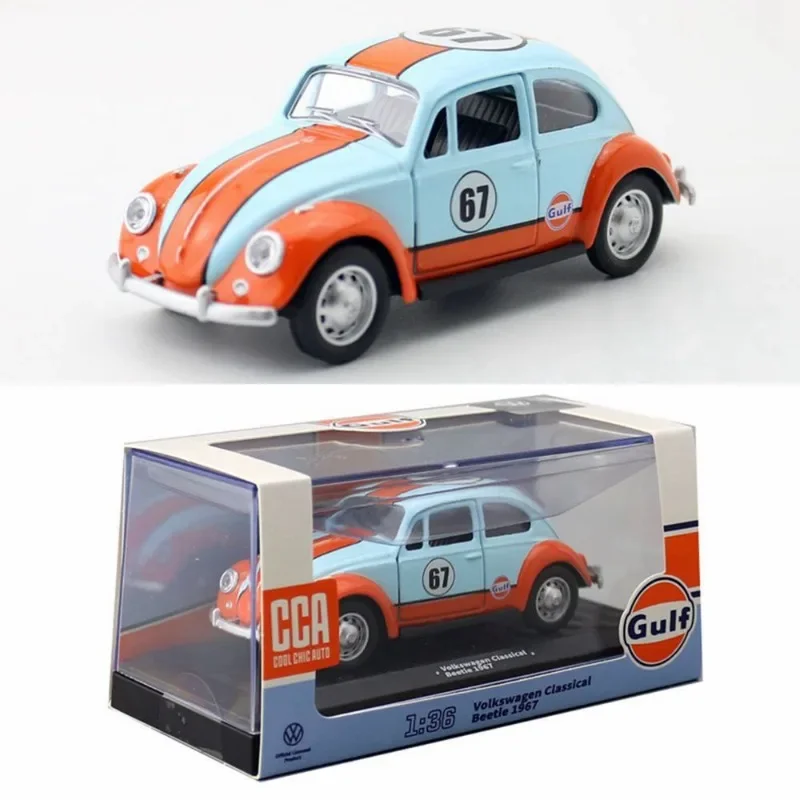 CCA Simulation 1:36 Volkswagen 1967 Classic Beetle Car Model with Acrylic Display Cover Collection Miniature Voiture Boy Car Toy