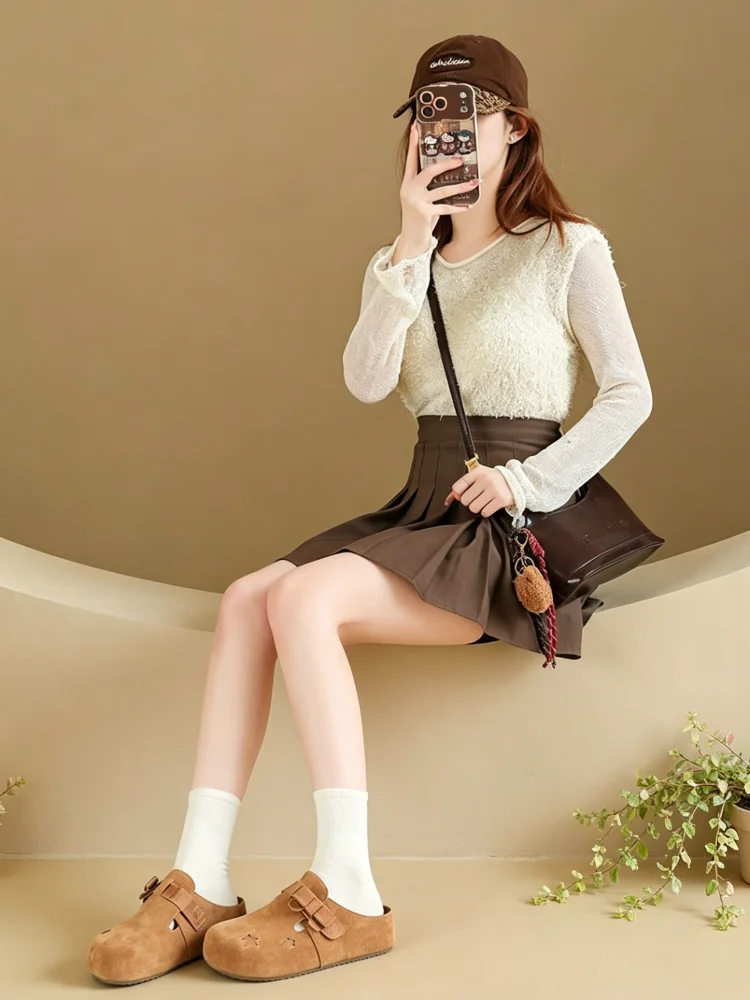 New Star Cutout Bow Mule Slippers, Slip-On Lazy Shoes, Wide Feet Friendly Soft Sole Closed-Toe Slides
