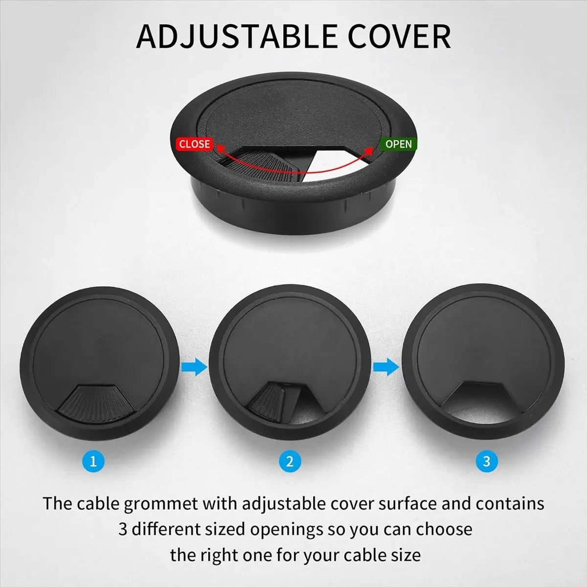 ABFW 20-Pack Cable Grommet Desk, Cable Pass-Through, 60mm Plastic Cable Cover with 1 X Hole Saw, Black Cable Outlet Round