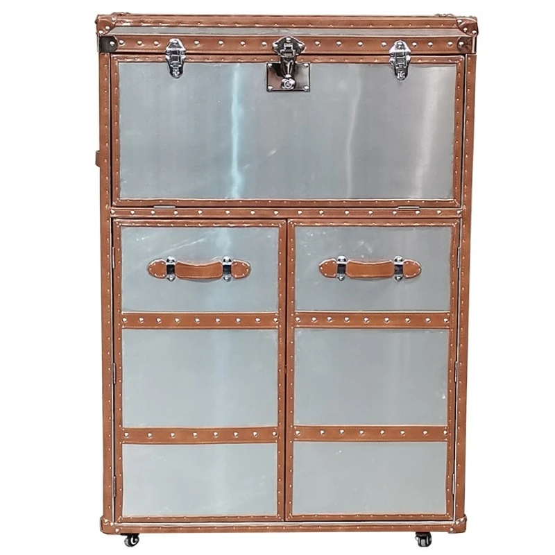 

Retro style wine cabinet Industrial style bar Aluminum skin flip red wine cabinet