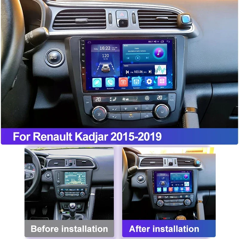 Android 12 For Renault Kadjar 2015-2019 Car Multimedia GPS Radio Navigation NAVI Player stereo WiF+4G BT 360 Camera Screen