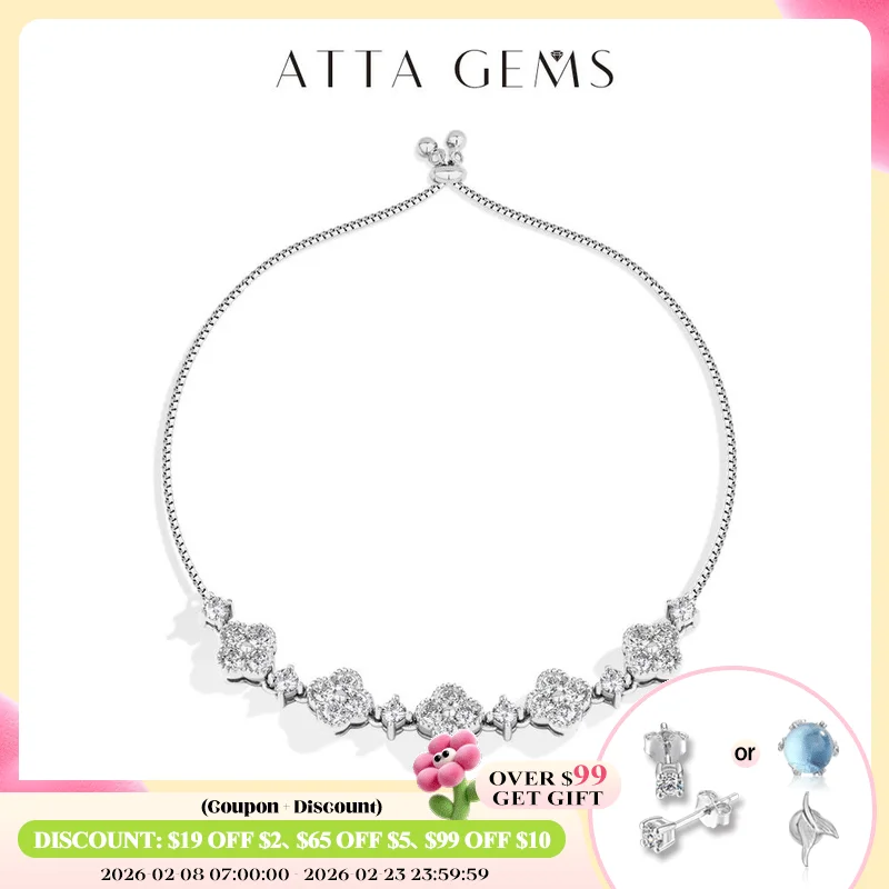 

ATTAGEMS Stars Design Moissanite Bracelets For Women S925 Sterling Silver Adjustable 24cm Box Chain Lucky Birthday Gifts Jewelry
