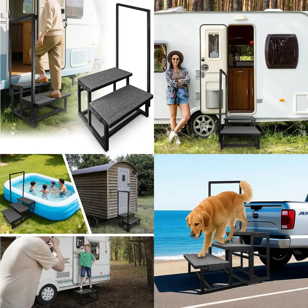 

2-ступенчатые ступеньки для автофургона с поручнями, вспомогательная ручка с противоскользящим ковриком и опорной опорой, портативная лестница для пожилых людей, гидромассажная ванна, кемпер, Mo