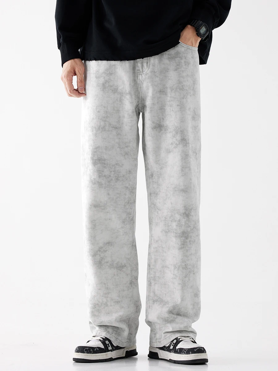 

High-End Men's Tie-Dye Print Casual Jeans Loose Straight Leg Spring Autumn American High Street Sle Comfortable Long Trousers