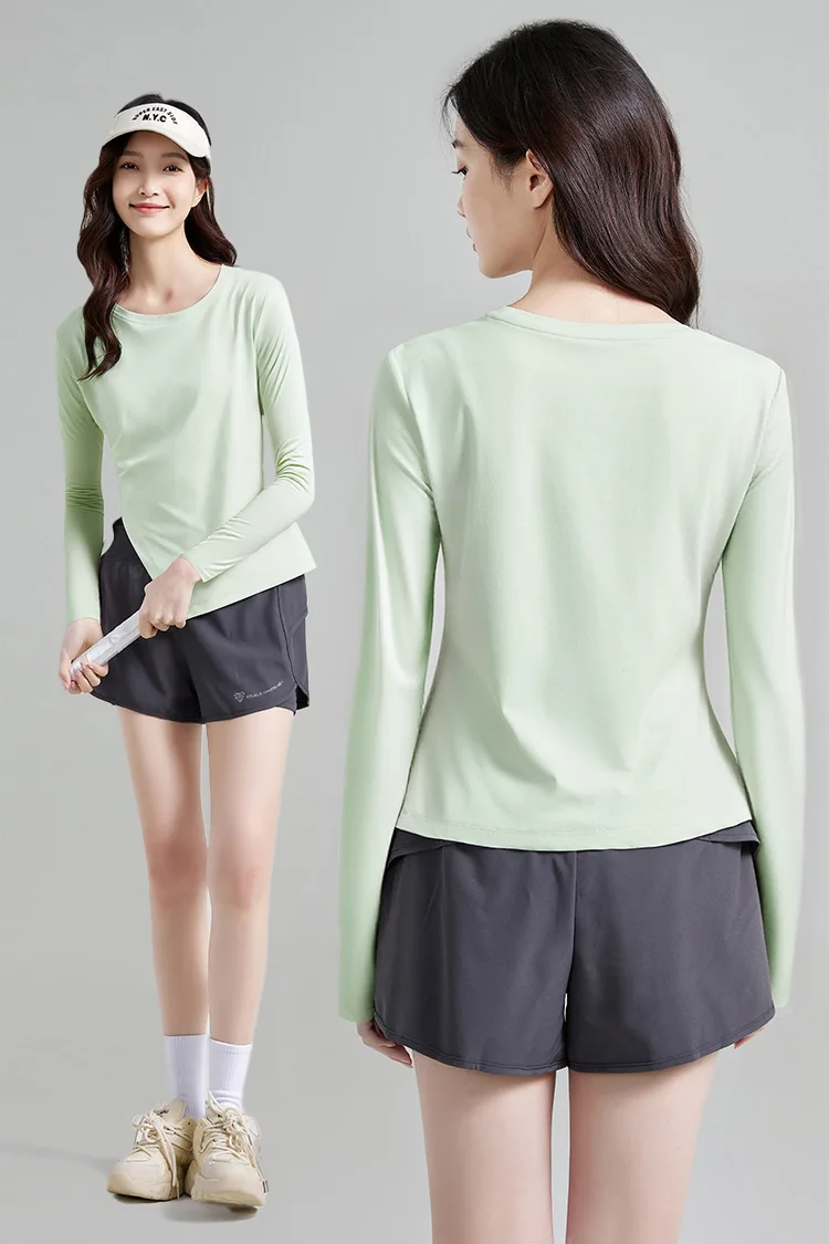 

Women's Quick-Dry Long-Sleeve Sports T-Shirt: Pleated, Slim-Fit, Slimming, Breathable UV-Protective UPF50+