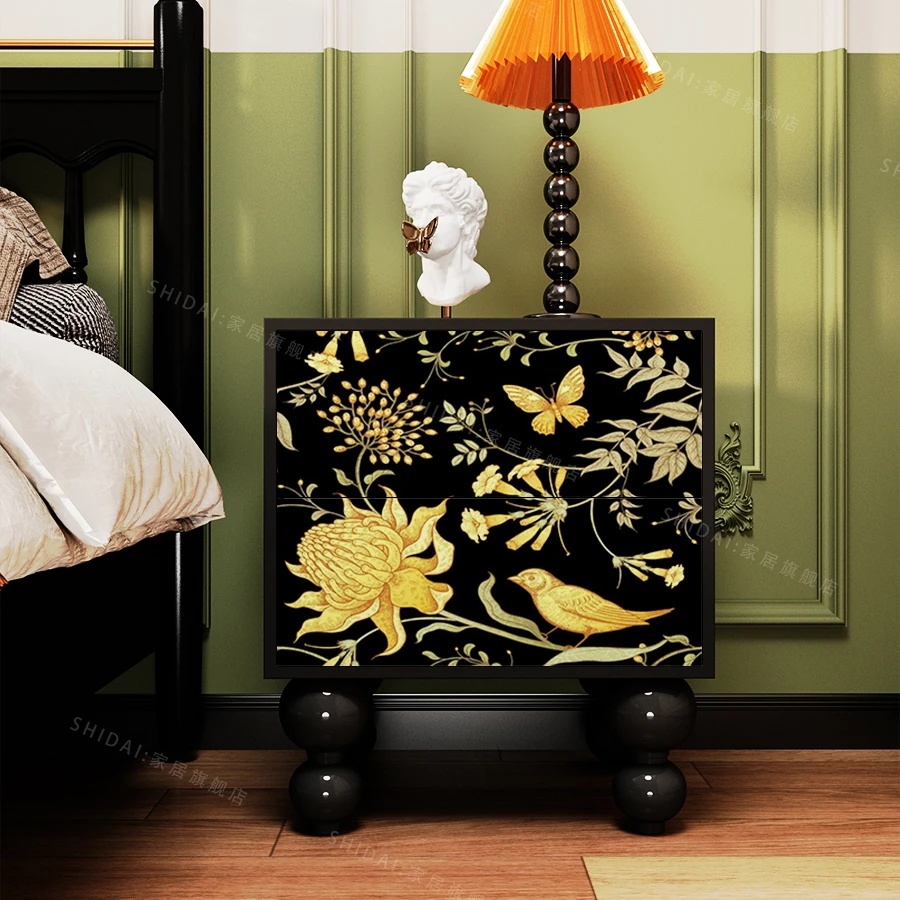 New Chinese Style Flower and Bird Solid Wood Bedroom Living Room Sofa Antique Cabinet Storage All-in-One Cabinet