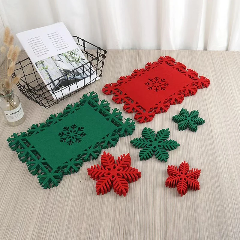 Christmas Placemats, Snowflake Shaped, Felt Cup Mat, Anti-Skid Table Placemat, Kitchen Food Bowl Mat, Cushion For Home, 1Pc