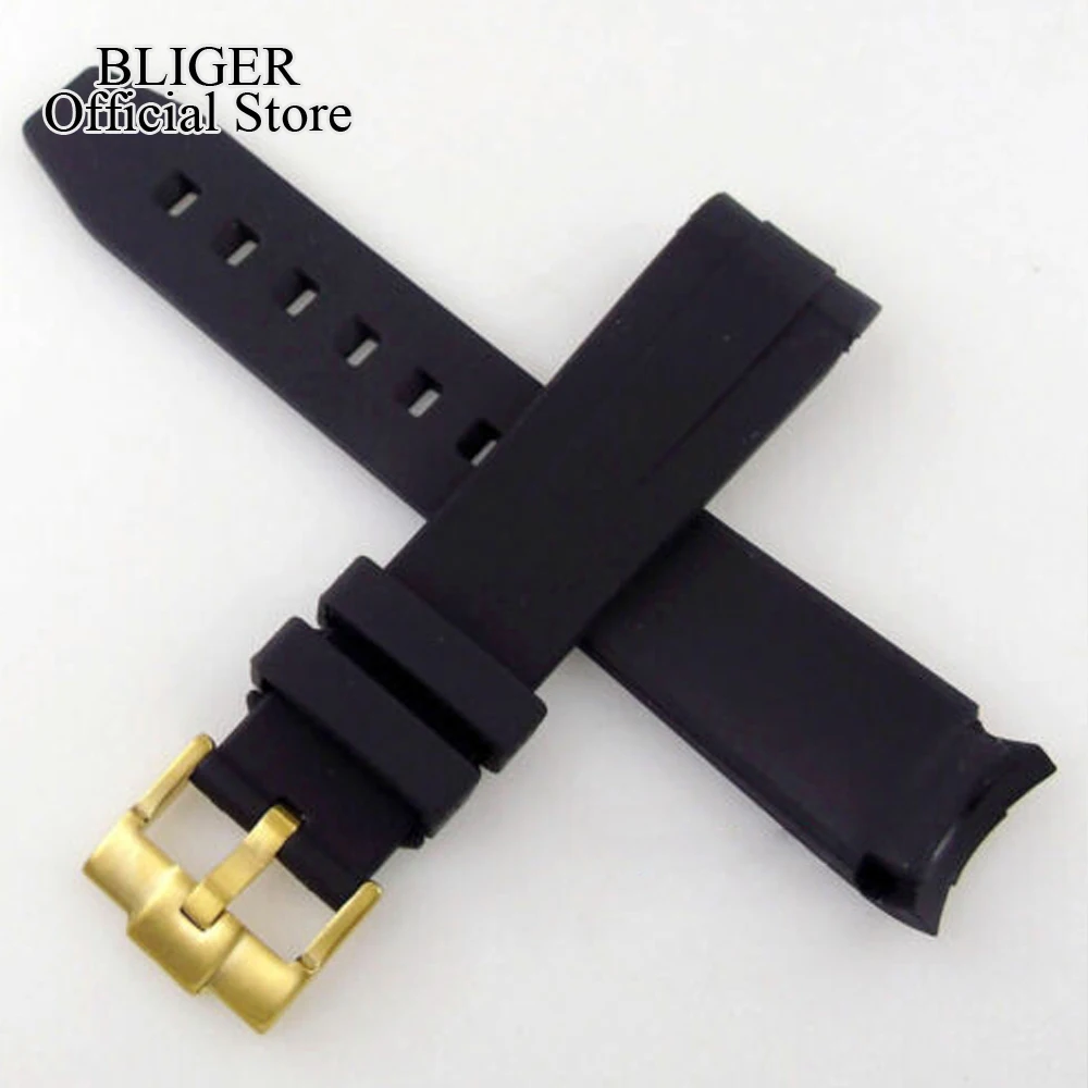 20mm Width Lug Black Curved End Rubber Strap Band Rose Gold Silver Pin Buckle Clasp Watch Parts For 40mm SUB/GMT Watch Parts