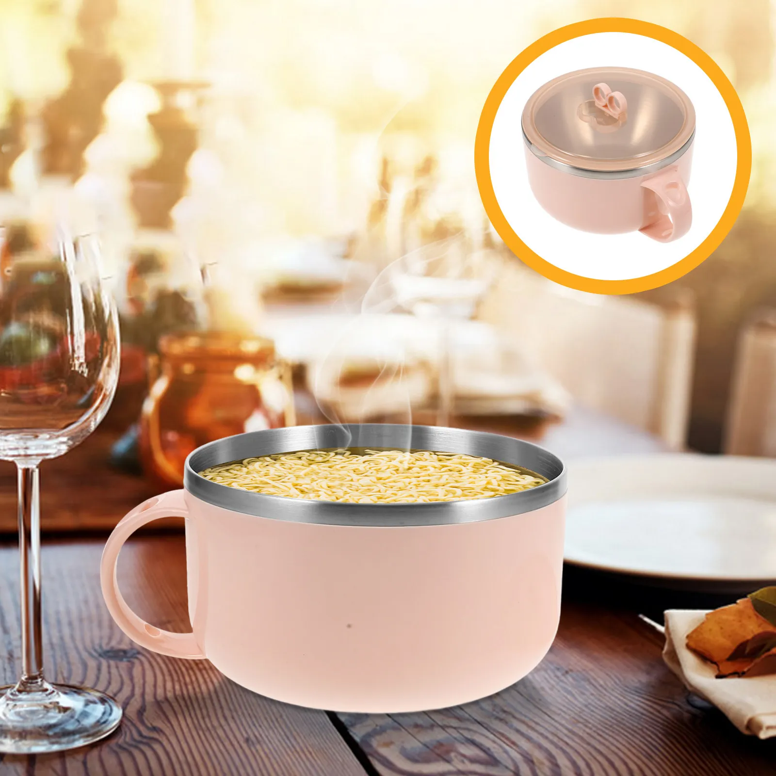 1200Ml Stone Noodle Bowl Large Capacity Non Stick Detachable Liner Easy Clean Vent Hole for Instant Noodle Soup Salad