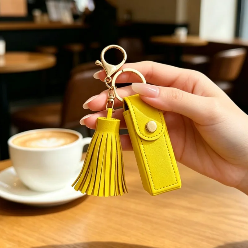 Mini Lipstick Bag Custom Text Keychain PU Leather Customized Name Bag Charm Laser Engraving Personalized Text Key Chain Bulk