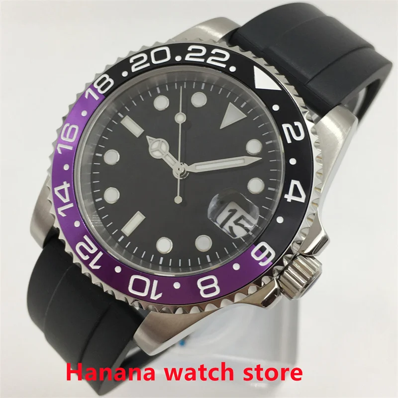 BLIGER Nologo Fashion Japan 24 Jewels NH35 40mm Sapphire Glass Automatic Men's Watch NH35A Two Tone Ceramic Bezel Rubber Strap