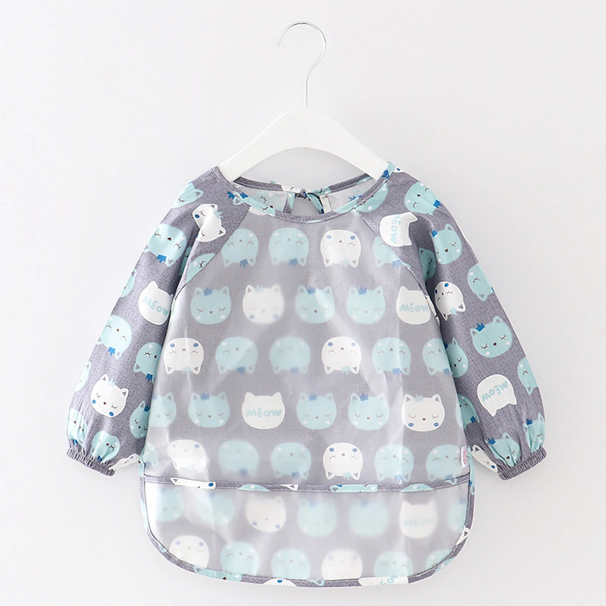 

Waterproof Apron Long Sleeve Cat Pattern Red Rice Bag Toddler Bibs Easy Clean Reusable Durable Food Stain