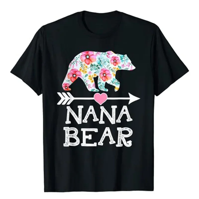 

Nana Bear Shirt Floral Family Mother's Day Gifts Mom Grandma T-Shirt Women's Fashion Cute Graphic Tee Tops Short Sleeve Blouses