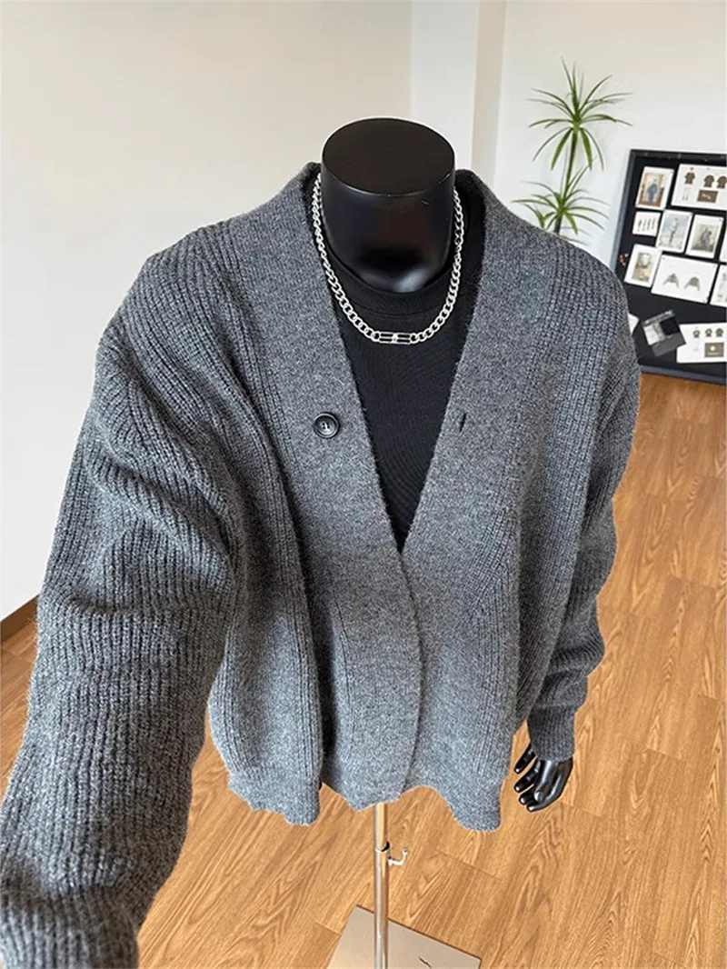 

Мужской открытый кардиган, свитер, осень-зима, повседневное вязаное тяжелое модное верхнее пальто для студентов, V-Ne, полиэфирное волокно