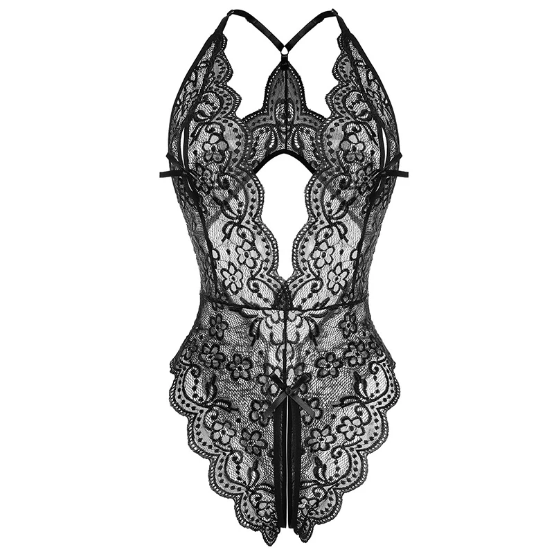 Women Sexy Lace Lingerie Hollow Bra Set Deep V Open Bra Porn Underwear Set Hot Sexy Transparent Bodysuit Dress