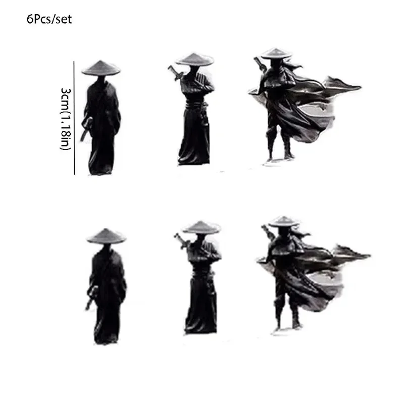 6Pcs Vintage Mini Wuxia Swordsman Character Statues, Small Figurine Ornaments for Car Dashboard Interior Decoration