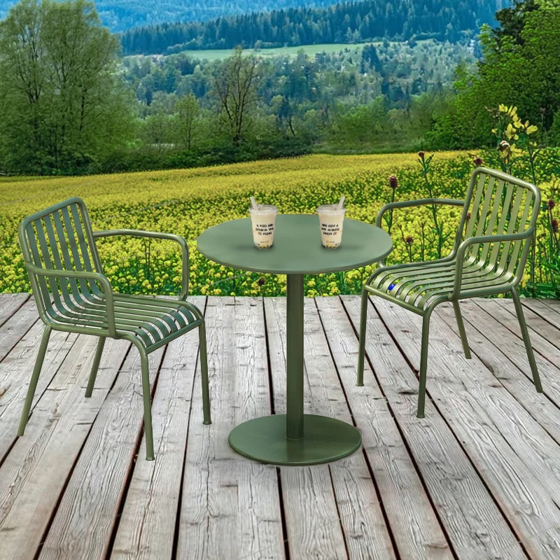 

Simple casual courtyard outdoor tables and chairs milk tea shop cafe wrought iron color open-air set combination design table