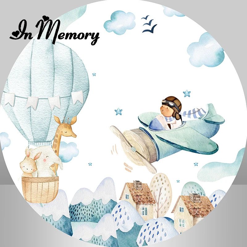 Balon udara panas anak-anak penutup latar belakang bulat anak laki-laki baru lahir pesta ulang tahun pertama latar belakang lingkaran elastis