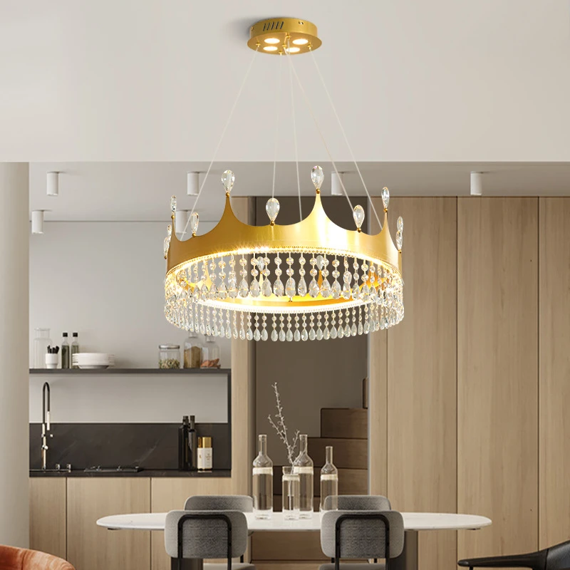 Nordic Princess Room Crown Crystal Pendant Lights for Study Kitchen Bedroom Hotel Home Lighting LED Ceiling Chandelier Fixture