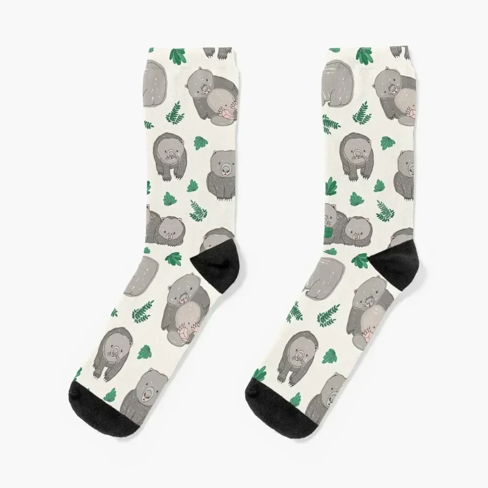 Wombats and green plant leaves cute hand drawn seamless pattern Socks cartoon new in's christmas gifts Boy Socks Women's