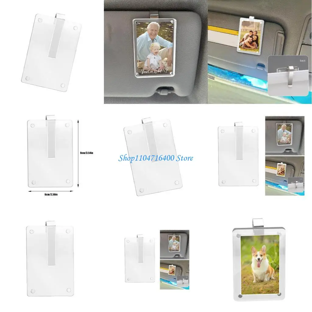 

y1gd Acrylic Car Sun Visors Photo Holder Stand Tool Less Installation Design Fit Most Vehicles Travel Memory Display