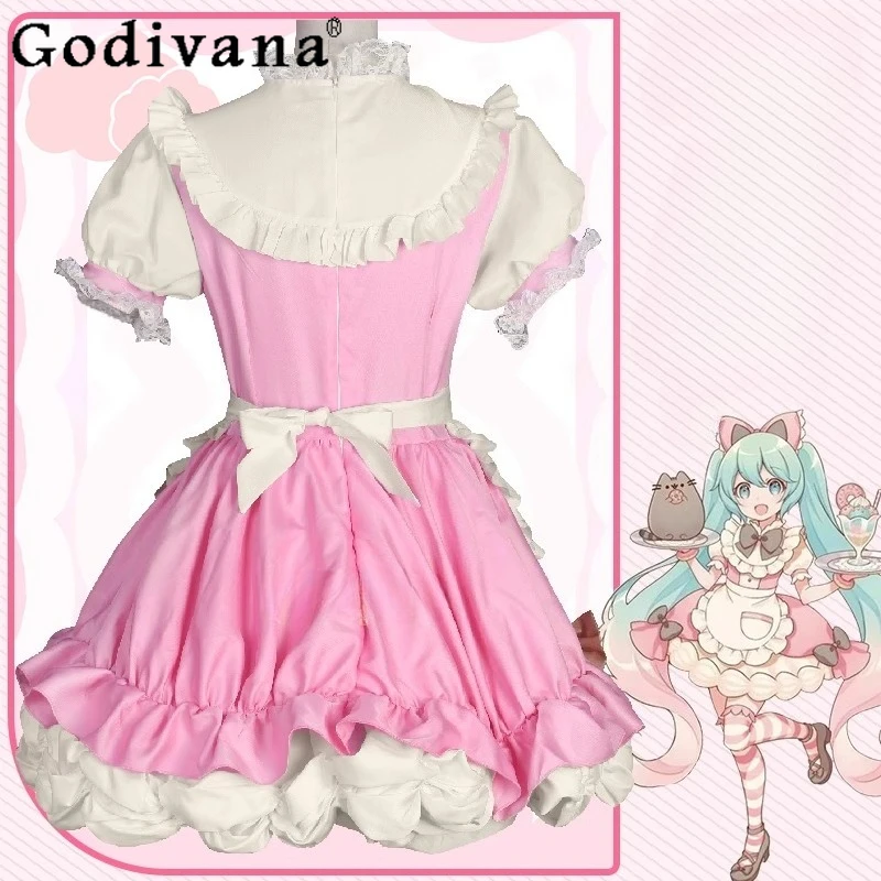 Vestido rosa de manga corta de Lolita para mujer, Vestido corto Kawaii con lazo grande para niña, vestido de fiesta de cumpleaños de verano para mujer