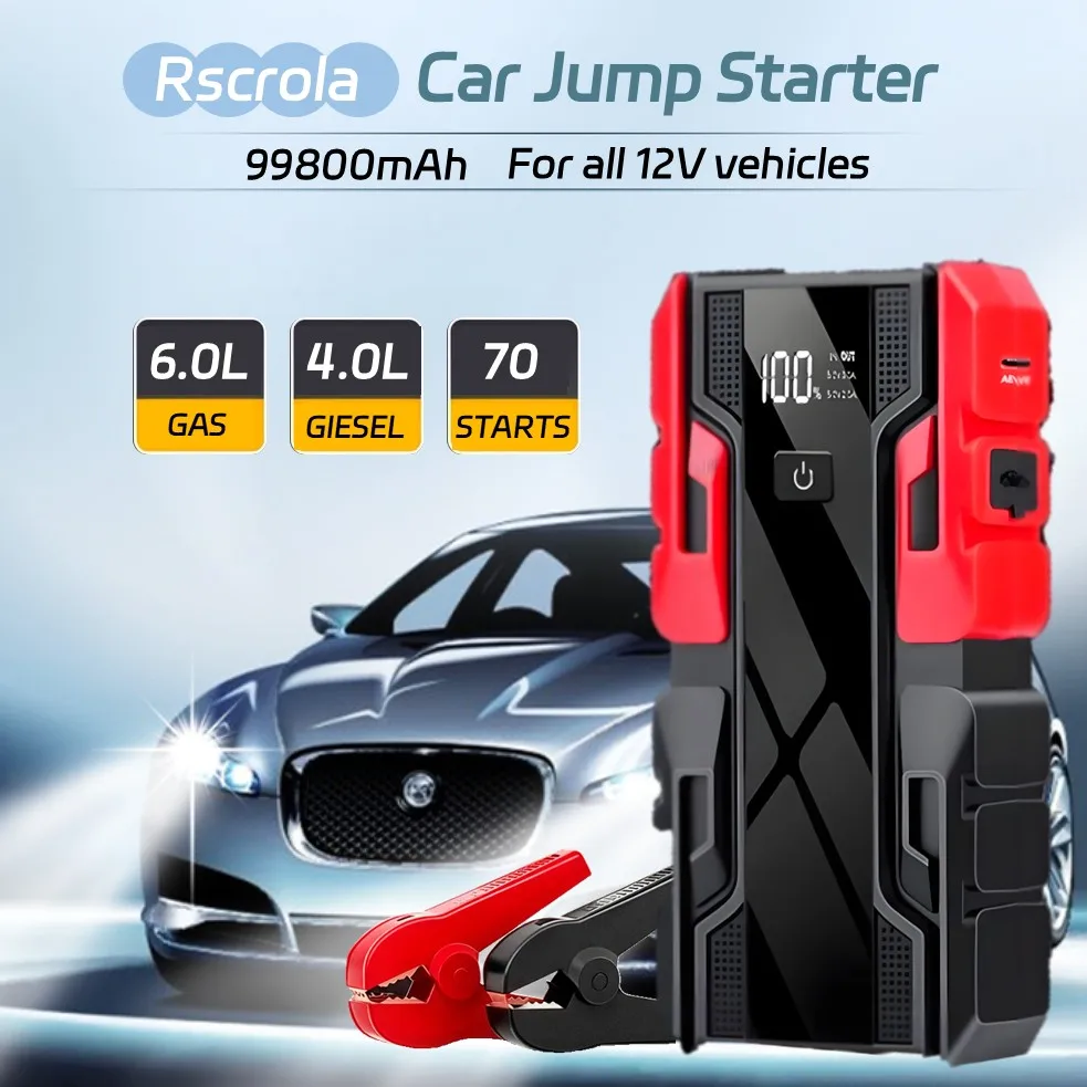 3000A Car Jump Starter Portable Power Bank Car Battery Emergency Boosters Starting Device Car Starter for Petrol 6.0L Diesel 4.0