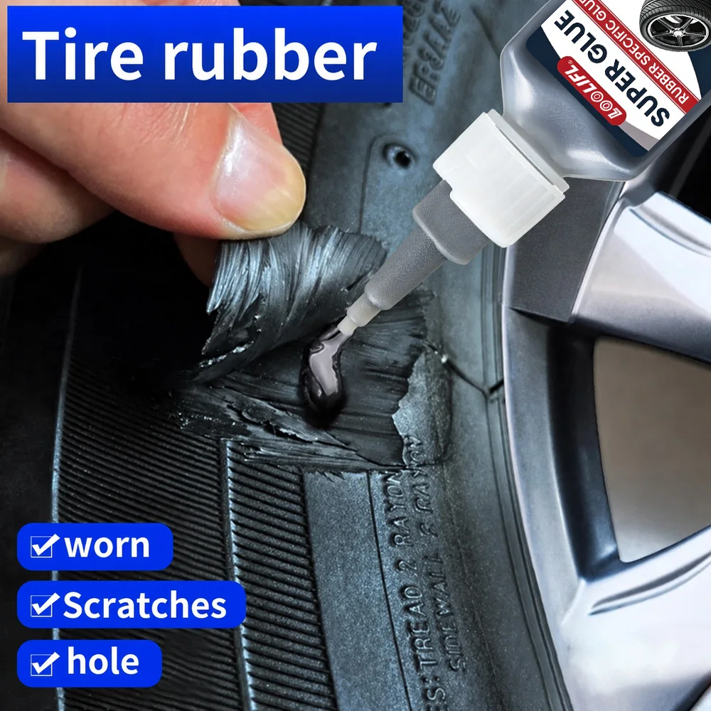 Loolifl-Black, Tire Repair Glue, Rubber Cement Glue, Rubber Repair Agent, Quick-Drying Tire Repair Rubber Nail Kit, Strong Tire Plug Glue, Suitable for All Types of Tires