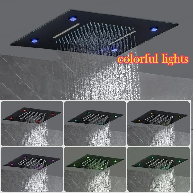 LED Thermostatic Brass Shower Set with Digital Display Concealed Ceiling Installation Hot Cold Showers Faucet for Bathroom