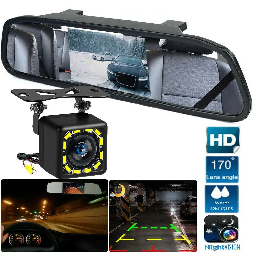 

Car rear view backup camera parking lot system night vision+4.3 "rearview mirror