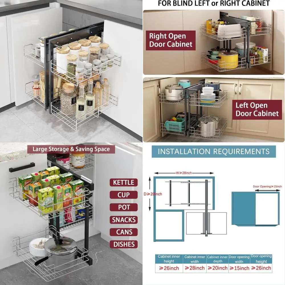 

Выдвижной органайзер для углового шкафа, 2-х уровневая выдвижная полка для хранения на кухне, компактное решение