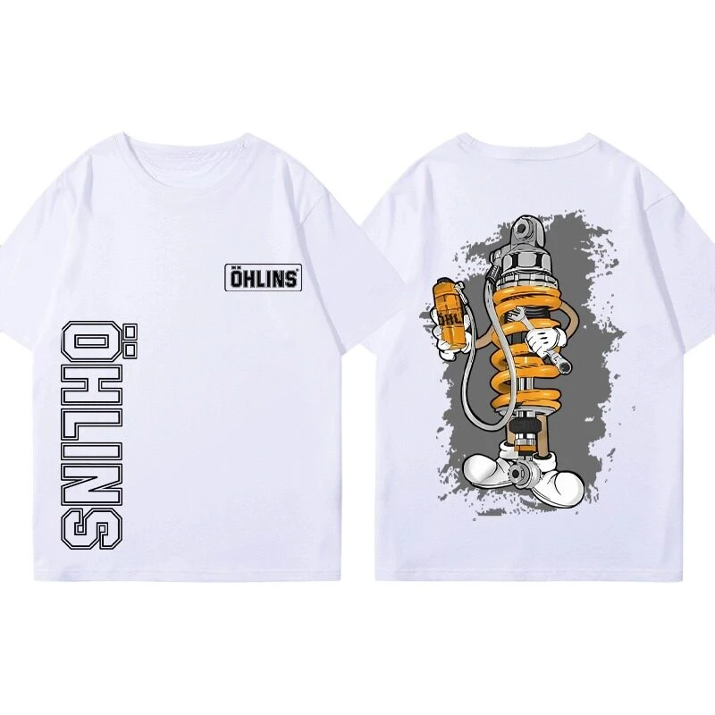 OHLINS Motorrad-Stoßdämpfer Modifiziertes Baumwoll-Kurzarm-T-Shirt für männliche Motorrad-Enthusiasten des Clubs – Detail 3