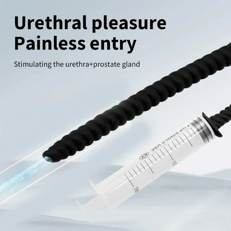 Spray/Washing With Syringe Silicone Long Penis Plug Threaded Urethral Sound Ejaculation Delay Toy For Man Gay Urethra Masturbate