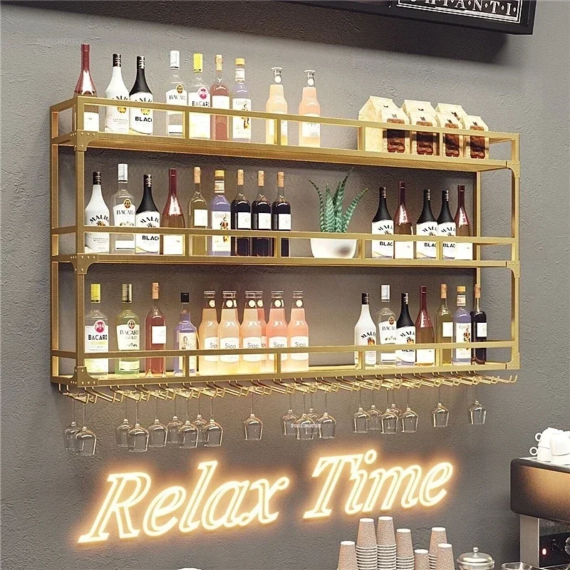 Nordic Wrought Iron Wine Rack Home Wall Hanging Display Cabinet Creative Minimalist Background Wall Decoration Bar Wine Cabinets