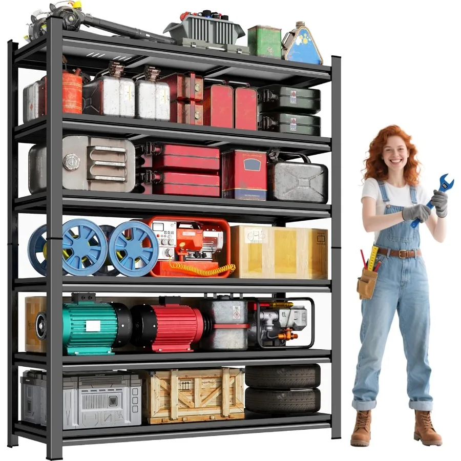 

78H 40W Сверхмощный гаражный стеллаж с 6-уровневыми металлическими полками для хранения Усиленная стальная стойка для складской комнаты