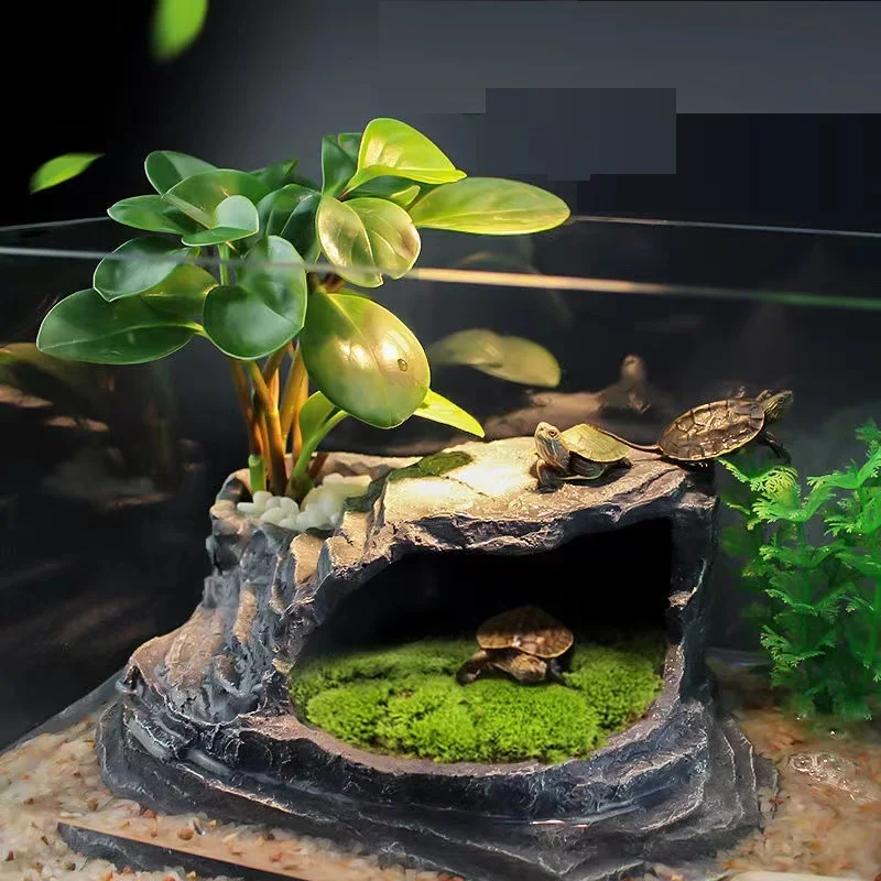 Reptile Hideout Box Resin Tree Trunk Hide Cave Box Turtle Habitat Basking Platform Hiding Cave Small Animal Snake Reptile Hide