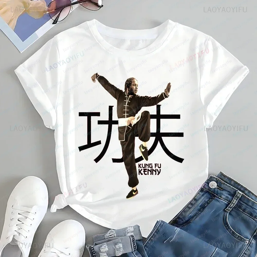 Vintage KENDRICK LAMAR Kung Fu Print T-shirt Top Neutral Trend Harajuku Short Sleeve Unisex Shirt Pattern Large T-shirt