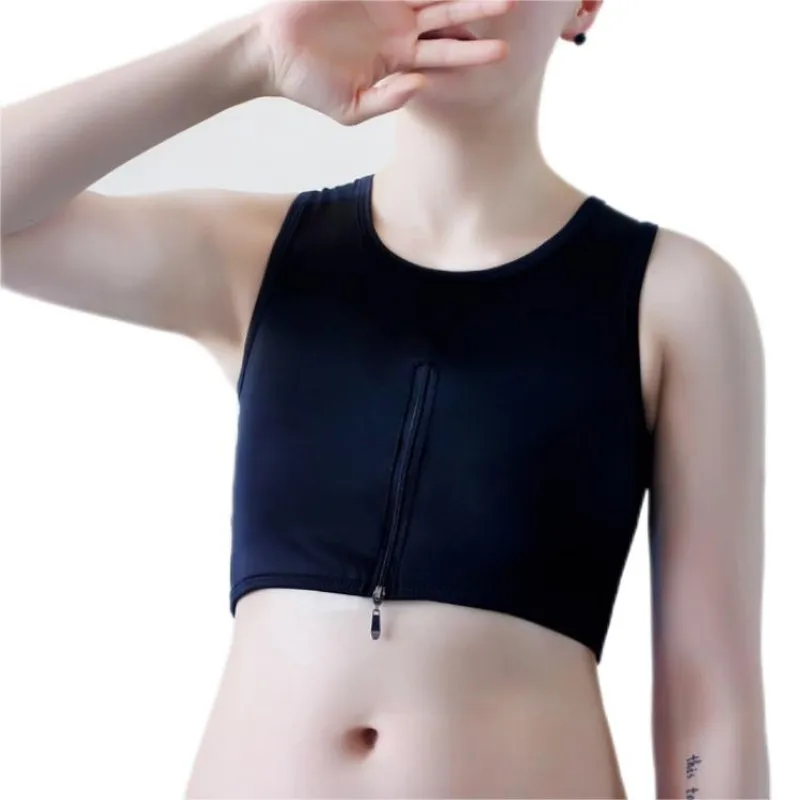 

Front Zipper Short Chest Binder Non Bandage Crop Top Breathable Breast Binder Undershirt Cosplay Lesbian Underwear