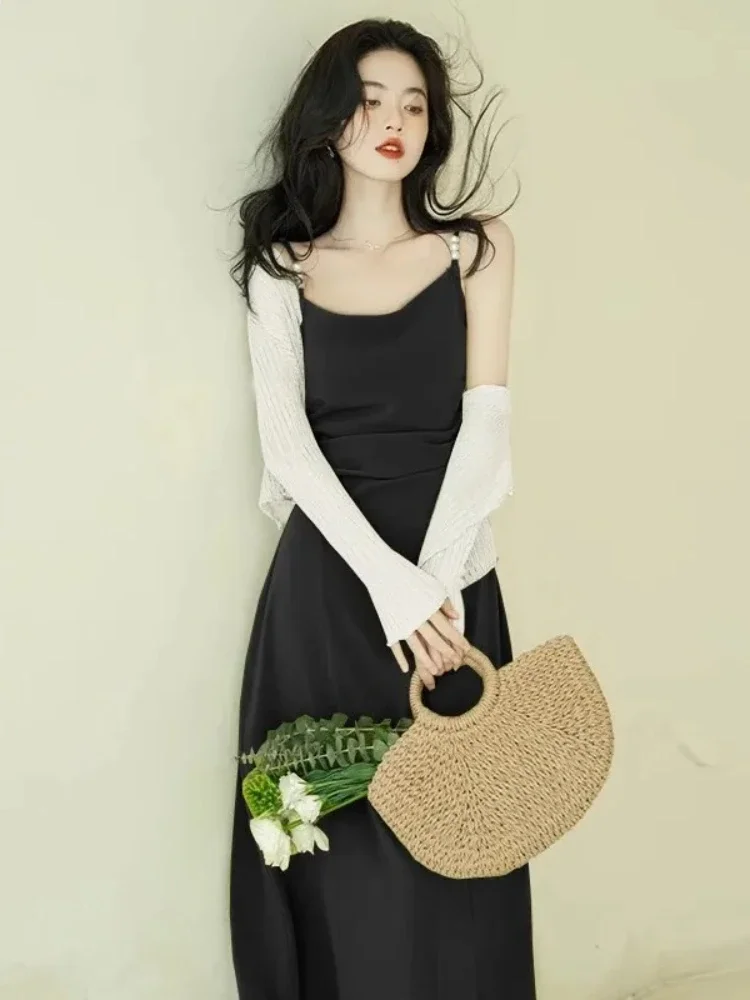 ผู้หญิงสีเขียว A-Line Dress Vintage Elegant แขนกุดปรับสายรัดฤดูร้อนคนดังวันหยุดเอวสูงแฟชั่น