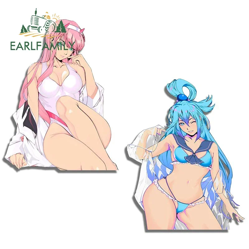 EARLFAMILY 13cm Bikini Aqua Zero Two Sexy Car Stickers Cartoon Fashionable Decals Waterproof Scratch-Proof Vinyl Car Wrap