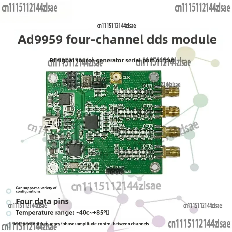 AD9959 4-Channel DDS Module – RF Signal Generator with AT Command & Serial Output, Frequency Sweep, AM Modulation