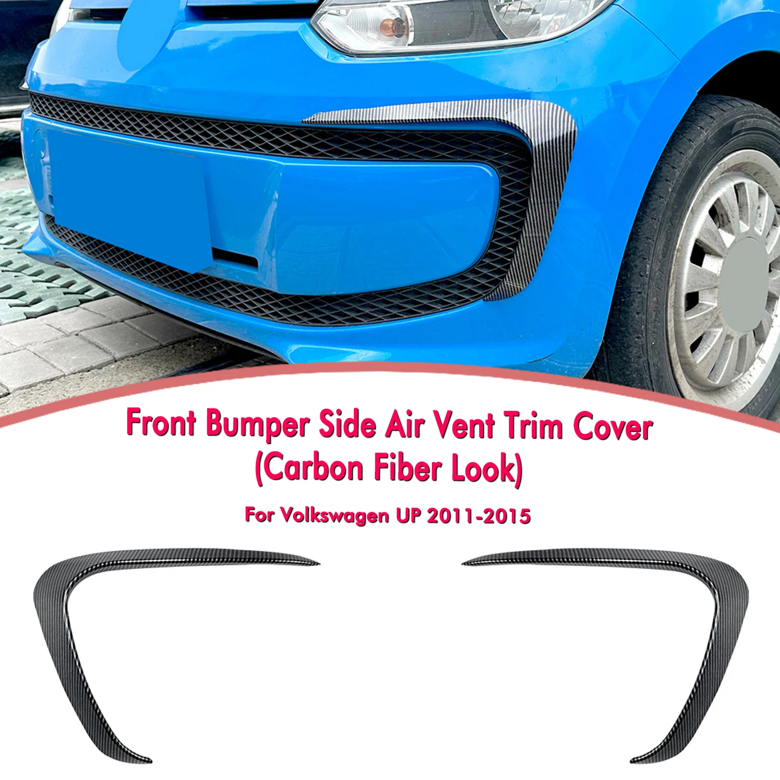 

For Volkswagen VW Up 2011-2015 Front Bumper Side Air Vent Trims Cover Carbon Fiber Look/Gloss Black Intake Frame Spoiler Canards