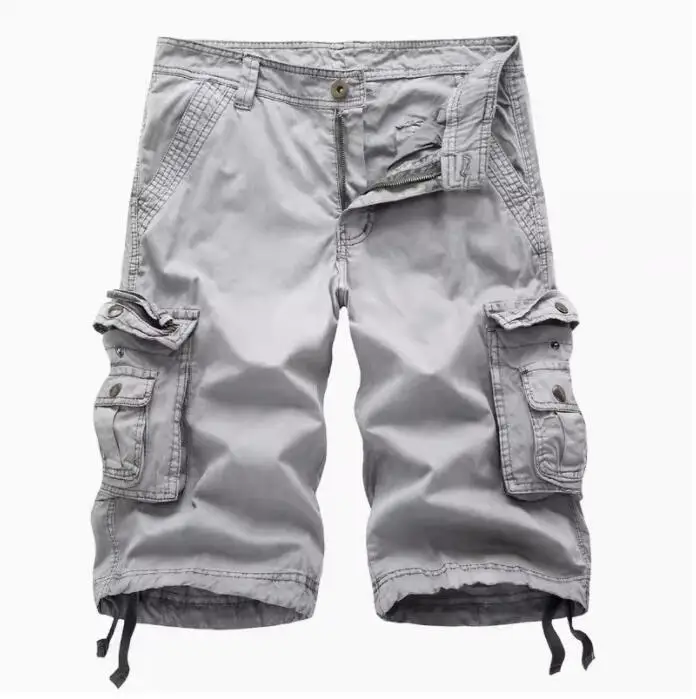 MaN Summer Loose Casual Tooling Shorts Plus Size Multi-pocket Capris No Belt