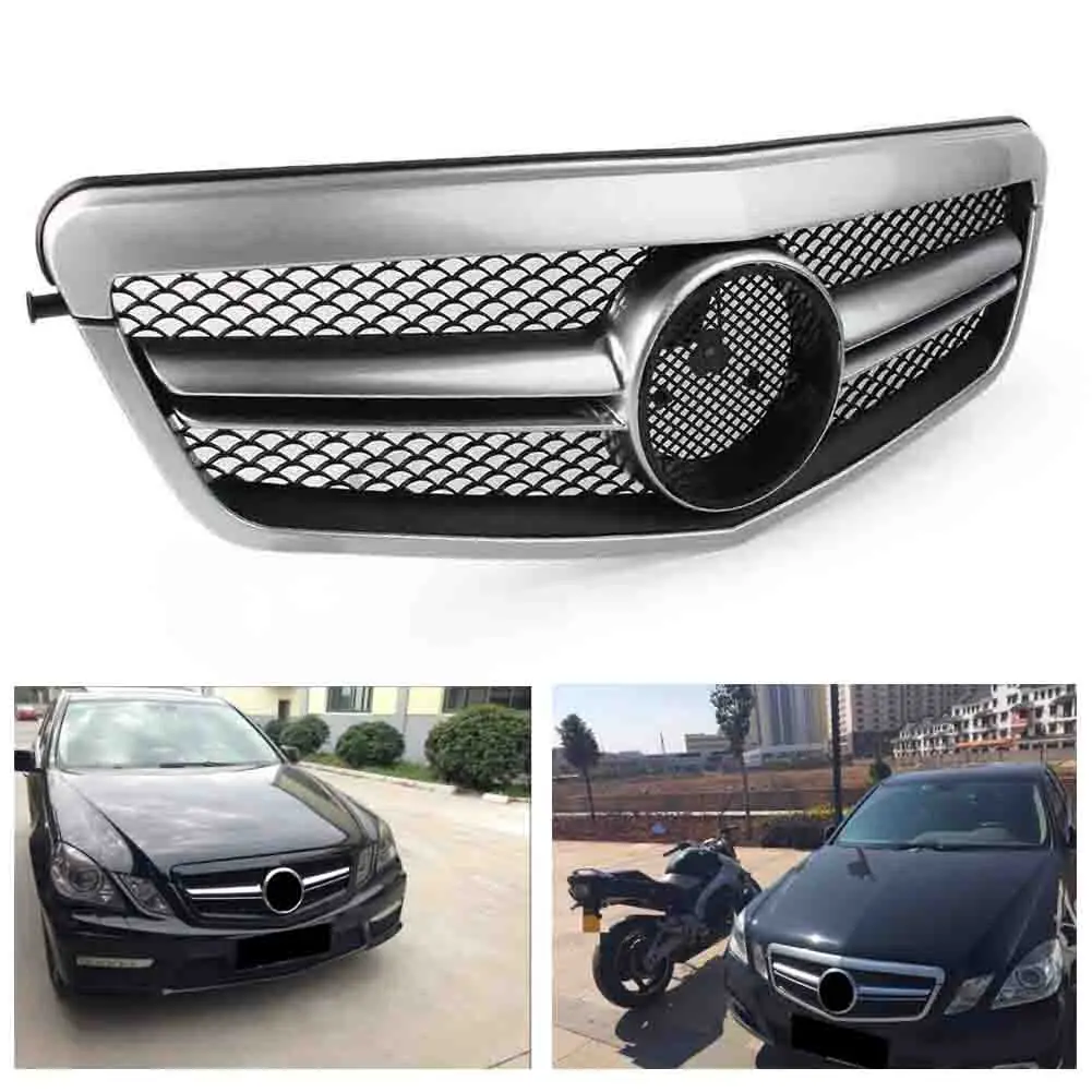 Car Front Grille Bumper Mesh Grill For Mercedes Benz E-Class W212 S212 2010 2011 2012 2013 Silver ABS Plastic