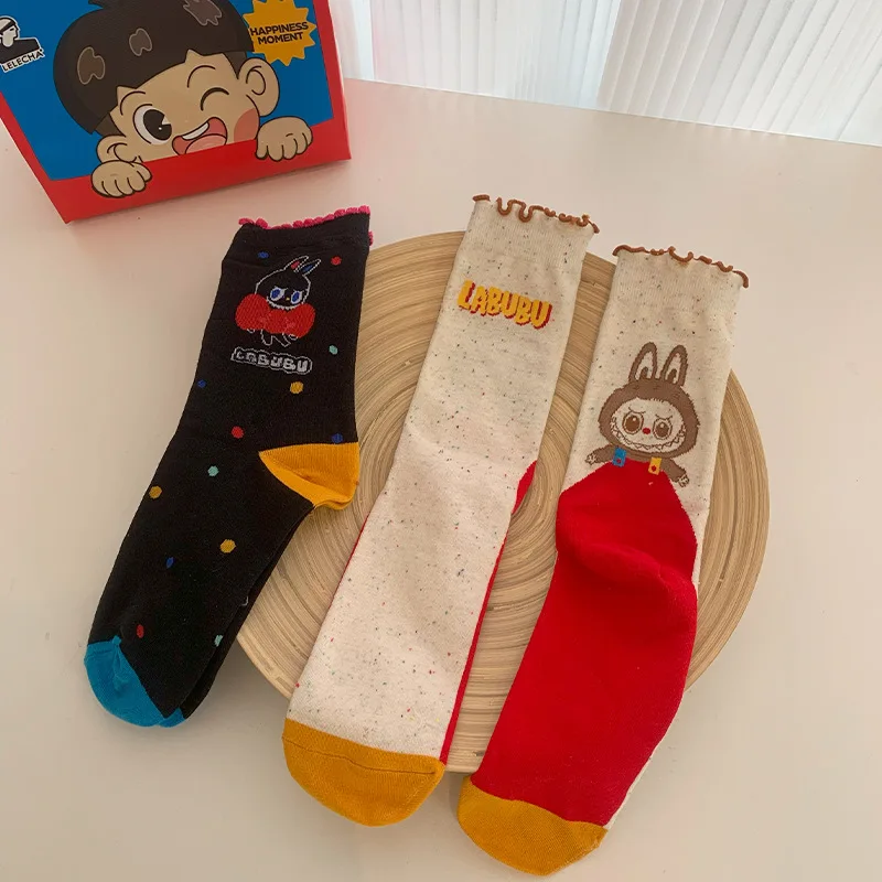 

Labubu Women Men Socks Cartoon Personality Skateboard Socks Selvedge Anime Middle Tube Cotton Unisex Socks