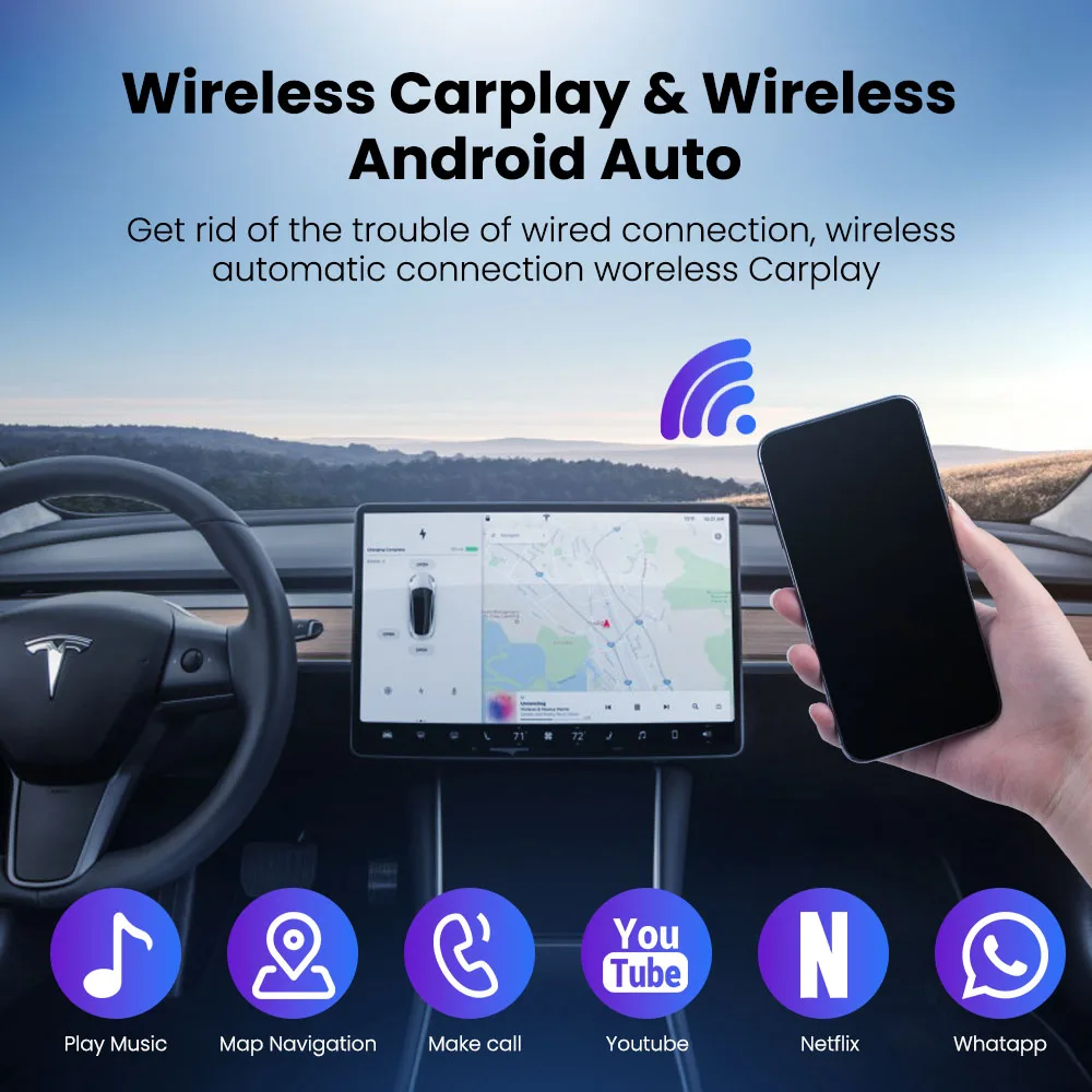 UTRAI-Carplay inalámbrico y Android Auto Magic Box, Smart Car Play Streaming Box, Plug and Play para OEM, CarPlay con cable, Android Auto Cars