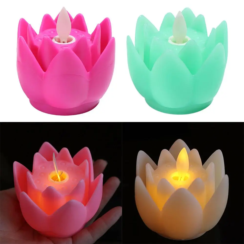 Home Decor Plastic Lotus Lamp Colorful Flickering LED Night Light Creative Exquisite Desktop Lamp Party Bedroom