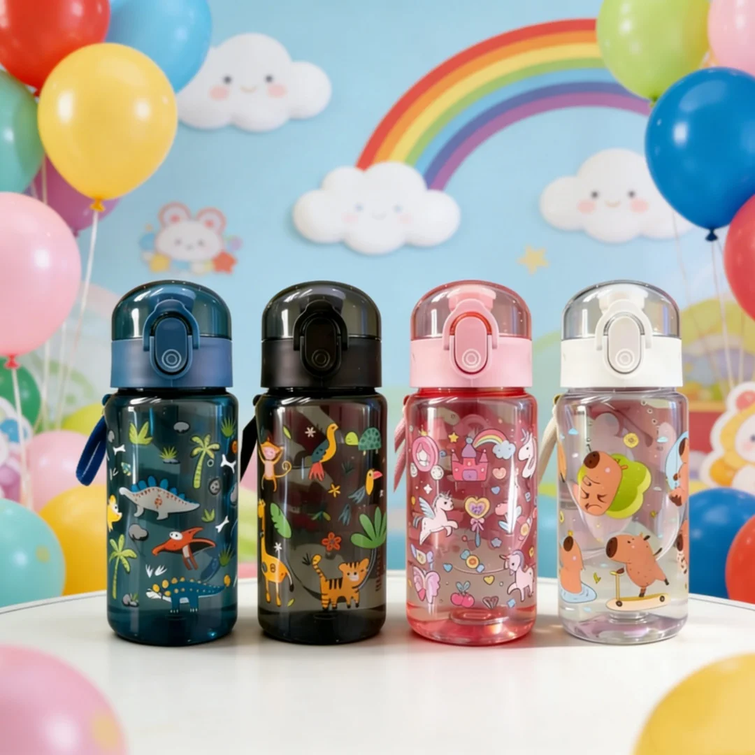 

Kids Water Bottle Cute Capybara Cartoon Plastic Cup Straw & Hand with Large Water Cute Capybara Rainbow Outdoor Portable Bottle