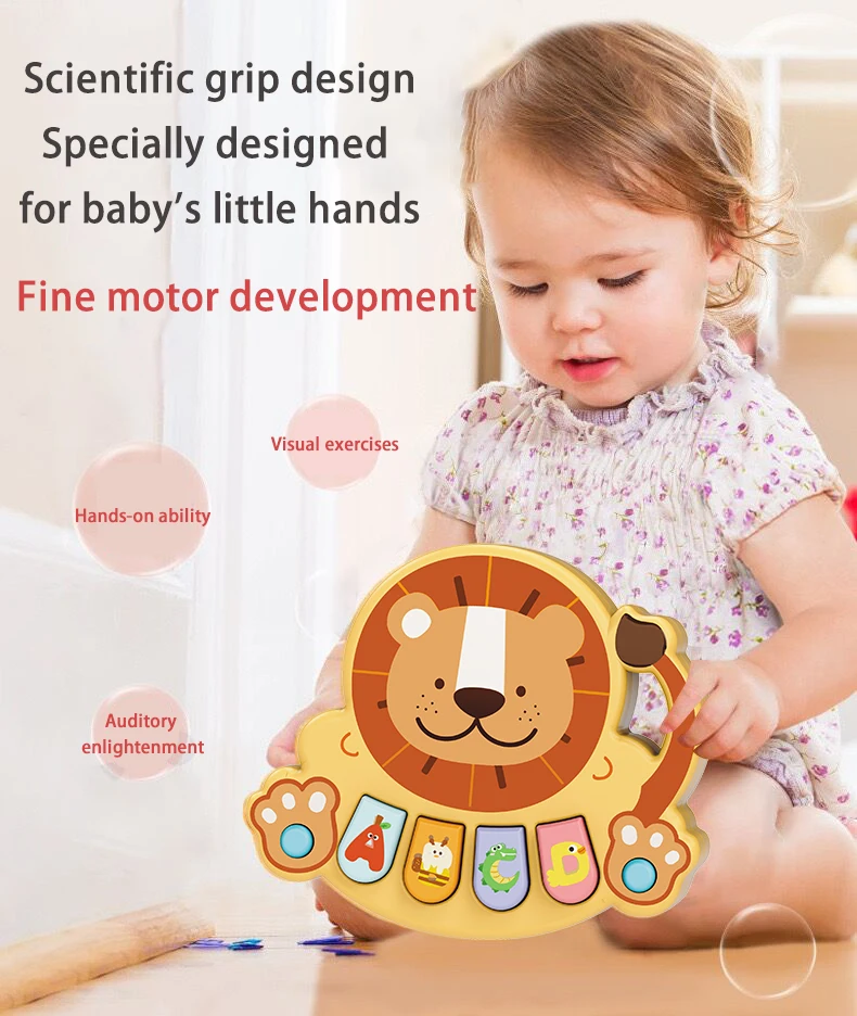 Animal dos desenhos animados Lion Shape Music Box, Instrumento do bebê, Kid, Piano, Jogo de teclado, Eletrônico, Brinquedo Multifuncional, Brinquedos Educativos, Presente