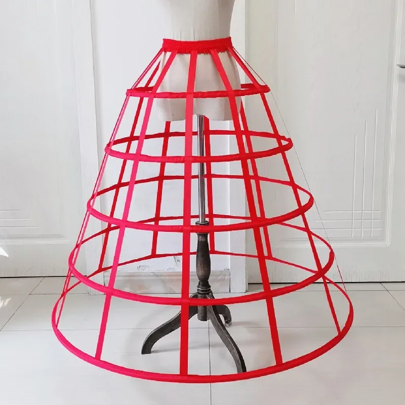 Red Hollow  Caged 5-Hoop Bustle Victorian Petticoat Skirt Wedding Bridal Dress Cosplay Pannier Crinoline Underskirt